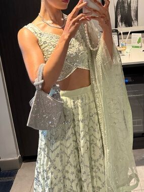 Lashkaraa Mint Green Embellished Lehenga with Sheer Dupatta